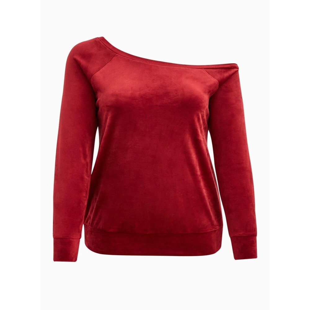 Torrid Red Velour Long Sleeve Off-Shoulder Lounge Sweatshirt Size 0 *NWT